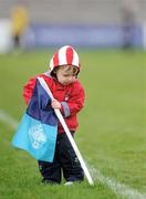 7 March 2009; 2-year-old Daire O'Riain, from Lusk, Co. Dublin attempts to take a sideline flag out of the ground. Cadbury Leinster Under 21 Football Championship Quarter-Final, Dublin v Meath, Parnell Park, Dublin. Picture credit: Daire Brennan / SPORTSFILE