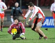 7 March 2009; Michael Meehan, Galway, in action against Justin McMahon, Tyrone. Allianz GAA National Football League, Division 1, Round 3, Tyrone v Galway, Healy Park, Omagh, Co. Tyrone. Picture credit: Oliver McVeigh / SPORTSFILE