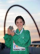 8 March 2009; Ireland's Mary Cullen with the bronze medal she won in the Women's 3000m. European Indoor Athletics Championships, Oval Lingotto, Torino, Italy. Picture credit: Brendan Moran / SPORTSFILE
