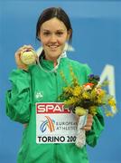 8 March 2009; Ireland's Mary Cullen with the bronze medal she won in the Women's 3000m. European Indoor Athletics Championships, Oval Lingotto, Torino, Italy. Picture credit: Brendan Moran / SPORTSFILE