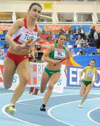 8 March 2009; Ireland's Marian Andrews in action during the first leg of the Women's 4x400m Final, where Ireland finished in 4th place in a time of 3:36.82. European Indoor Athletics Championships, Oval Lingotto, Torino, Italy. Picture credit: Brendan Moran / SPORTSFILE