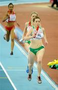 8 March 2009; Ireland's Claire Bergin in action during the final leg of the Women's 4x400m Final, where Ireland finished in 4th place in a time of 3:36.82. European Indoor Athletics Championships, Oval Lingotto, Torino, Italy. Picture credit: Brendan Moran / SPORTSFILE