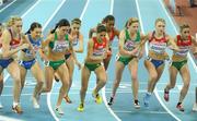 8 March 2009; Ireland's Mary Cullen and Deirdre Byrne compete at the start of the Women's 3000m Final in which Cullen finished 3rd, winning a bronze medal in a time of 8:48.4. Byrne finished in 11th place in a time of 9:08.89. European Indoor Athletics Championships, Oval Lingotto, Torino, Italy. Picture credit: Brendan Moran / SPORTSFILE