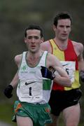 8 March 2009; Vinnie Mulvey, Raheny Shamrocks A.C, on his way to victory followed by eventual second Sean Connolly, Tallaght A.C. Ballycotton 10 mile Road Race , Ballycotton, Co. Cork. Picture credit: Tomas Greally / SPORTSFILE