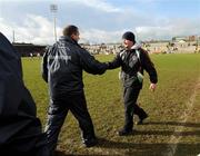 8 March 2009; Armagh manager Peter McDonnell shakes hands with Monaghan manager Seamus McEnaney after the match. Allianz GAA National Football League, Division 2, Round 3, Armagh v Monaghan, Athletic Grounds, Armagh. Picture credit: Brian Lawless / SPORTSFILE