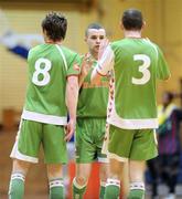8 March 2009; Gavin Walsh, Cork City, centre, is congratulated by team-mates Eoin Forde, no. 8, and David Clancy, no. 3, after scoring his side's second goal. Futsal League of Ireland Final, St. Patrick's Athletic v Cork City. National Basketball Arena, Dublin. Picture credit: Stephen McCarthy / SPORTSFILE