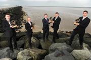 9 March 2009; AIB Provincial Football Player Award winners, from left, Alan Burke, Corofin, Connacht, Paul McKeown, Crossmaglen, Ulster, Jason Stokes, Dromcollogher Broadford, Munster, Darren Magee, Kilmacud Crokes, Leinster with Billy Finn, AIB General Manager. Great South Wall, Dublin. Picture credit: Pat Murphy / SPORTSFILE