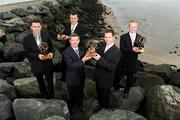 9 March 2009; AIB Provincial Football Player Award winners, from left, Alan Burke, Corofin, Connacht, Jason Stokes, Dromcollogher Broadford, Munster, Darren Magee, Kilmacud Crokes, Leinster, and Paul McKeown, Crossmaglen, Ulster with Billy Finn, AIB Executive, at a photocall. Great South Wall, Dublin. Picture credit: Pat Murphy / SPORTSFILE