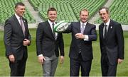 2 August 2015; An Taoiseach Enda Kenny TD, centre, jokes about with, from left, Philip Browne, IRFU Chief Executive, Brian O'Driscoll, Irish Rugby legend and IRFU Bid Ambassador, and Dick Spring, Chairman of the Rugby World Cup 2023 Oversight Board. Rugby World Cup 2023 Oversight Board Meeting. Aviva Stadium, Lansdowne Road, Dublin. Picture credit: Cody Glenn / SPORTSFILE