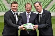 2 August 2015; Brian O'Driscoll, left, Irish Rugby legend and IRFU Bid Ambassador, with An Taoiseach Enda Kenny TD, and Dick Spring, left, Chairman of the Rugby World Cup 2023 Oversight Board. Rugby World Cup 2023 Oversight Board Meeting. Aviva Stadium, Lansdowne Road, Dublin. Picture credit: Cody Glenn / SPORTSFILE