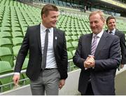 2 August 2015; Brian O'Driscoll, Irish rugby legend and IRFU Bid Ambassador, walks onto the pitch with Taoiseach Enda Kenny T.D. Rugby World Cup 2023 Oversight Board Meeting. Aviva Stadium, Lansdowne Road, Dublin. Picture credit: Cody Glenn / SPORTSFILE