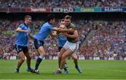 30 August 2015; Aidan O'Shea, Mayo, in action against Dublin players, from left, James McCarthy, Cian O'Sullivan and Philly McMahon. GAA Football All-Ireland Senior Championship, Semi-Final, Dublin v Mayo, Croke Park, Dublin. Picture credit: Brendan Moran / SPORTSFILE