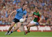 30 August 2015; Brian Fenton, Dublin, in action against Tom Parsons, Mayo. GAA Football All-Ireland Senior Championship, Semi-Final, Dublin v Mayo, Croke Park, Dublin. Picture credit: Brendan Moran / SPORTSFILE