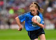 30 August 2015; Róisín Bailey, Ballyconnell NS, Tullow, Carlow, representing Dublin, in action during the Cumann na mBunscol INTO Respect Exhibition Go Games 2015 at Dublin v Mayo - GAA Football All-Ireland Senior Championship Semi-Final. Croke Park, Dublin. Picture credit: Ramsey Cardy / SPORTSFILE