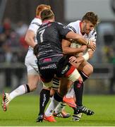 4 September 2015; Stuart McCloskey, Ulster, is tackled by Lloyd Evans, Ospreys. Guinness PRO12, Round 1, Ulster v Osprey. Kingspan Stadium, Belfast. Picture credit: Oliver McVeigh / SPORTSFILE