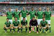 4 September 2015; The Republic of Ireland team, back row, from left to right, James McCarthy, Jonathan Walters, John O'Shea, Cyrus Christie, Glenn Whelan and Ciaran Clark. Front row, from left to right, Wes Hoolahan, Robbie Brady, Robbie Keane, Shay Given and Jeff Hendrick. UEFA EURO 2016 Championship Qualifier, Group D, Gibraltar v Republic of Ireland. Estádio Algarve, Faro, Portugal.  Picture credit: David Maher / SPORTSFILE