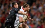 4 September 2015; Willie Faloon, Ulster, is tackled by Tom Grabhamy, Ospreys. Guinness PRO12, Round 1, Ulster v Osprey. Kingspan Stadium, Belfast. Picture credit: Oliver McVeigh / SPORTSFILE