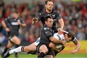 4 September 2015; Willie Faloon, Ulster, is tackled by Tom Grabhamy, Ospreys. Guinness PRO12, Round 1, Ulster v Osprey. Kingspan Stadium, Belfast. Picture credit: Oliver McVeigh / SPORTSFILE