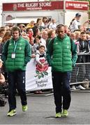 5 September 2015; Ireland's Jared Payne, left, and Simon Zebo, arrive ahead of the game. Rugby World Cup Warm-Up Match, England v Ireland. Twickenham Stadium, London, England. Picture credit: Brendan Moran / SPORTSFILE
