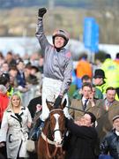 10 March 2009; Jockey Barry Geraghty celebrates after winning the the Smurfit Kappa Champion Hurdle on Punjabi. Cheltenham Racing Festival, Prestbury Park, Cheltenham, Gloucestershire, England. Picture credit: David Maher / SPORTSFILE