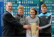 5 September 2015; Galway legend Pete Finnerty was at today’s Bord Gáis Energy Legends Tour at Croke Park where he relived some of the most memorable moments from his GAA career. He is pictured with his children, Niall, left, Lisa, and Peter Finnerty. All Bord Gáis Energy Legends Tours include a trip to the GAA Museum, which is home to many exclusive exhibits, including the official GAA Hall of Fame. For booking and ticket information about the GAA legends for this summer’s tours visit www.crokepark.ie/gaa-museum. Croke Park, Dublin. Photo by Sportsfile