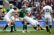 5 September 2015; Jamie Heaslip, Ireland, is tackled by Ben Morgan, left, and Courtney Lawes, England. Rugby World Cup Warm-Up Match, England v Ireland. Twickenham Stadium, London, England. Picture credit: Brendan Moran / SPORTSFILE