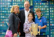 5 September 2015; Galway legend Pete Finnerty was at today’s Bord Gáis Energy Legends Tour at Croke Park where he relived some of the most memorable moments from his GAA career. He is pictured with Martha, left, Anna and Jack Devine from Tynagh, Co. Galway. All Bord Gáis Energy Legends Tours include a trip to the GAA Museum, which is home to many exclusive exhibits, including the official GAA Hall of Fame. For booking and ticket information about the GAA legends for this summer’s tours visit www.crokepark.ie/gaa-museum. Croke Park, Dublin. Photo by Sportsfile