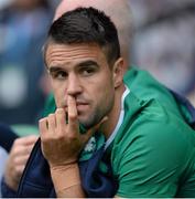 5 September 2015; Conor Murray, Ireland, sits on the team bench after going off with an injury. Rugby World Cup Warm-Up Match, England v Ireland. Twickenham Stadium, London, England. Picture credit: Brendan Moran / SPORTSFILE