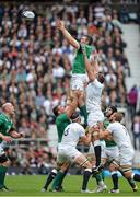 5 September 2015; Peter O'Mahony, Ireland, takes the ball in the lineout against Geoff Parling, England. Rugby World Cup Warm-Up Match, England v Ireland. Twickenham Stadium, London, England. Picture credit: Matt Browne / SPORTSFILE