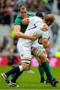 5 September 2015; Chris Robshaw, England, is tackled by Devin Toner, Ireland. Rugby World Cup Warm-Up Match, England v Ireland. Twickenham Stadium, London, England. Picture credit: Brendan Moran / SPORTSFILE