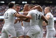 5 September 2015; England players congratulate team-mate Anthony Watson, 14, after he scored their side's second try. Rugby World Cup Warm-Up Match, England v Ireland. Twickenham Stadium, London, England. Picture credit: Brendan Moran / SPORTSFILE