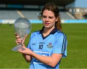 5 September 2015; Noelle Healy, Dublin, with the LGFA / TG4 Player of the Match award after the game. TG4 Ladies Football All-Ireland Senior Championship Semi-Final, Armagh v Dublin. Parnell Park, Dublin. Picture credit: Piaras Ó Mídheach / SPORTSFILE