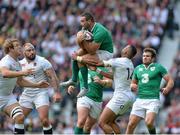 5 September 2015; Dave Kearney, Ireland, is tackled by Anthony Watson, England. Rugby World Cup Warm-Up Match, England v Ireland. Twickenham Stadium, London, England. Picture credit: Matt Browne / SPORTSFILE