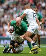5 September 2015; Paul O'Connell, Ireland, is tackled by Chris Robshaw and Jonathan Joseph, England. Rugby World Cup Warm-Up Match, England v Ireland. Twickenham Stadium, London, England. Picture credit: Brendan Moran / SPORTSFILE