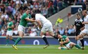 5 September 2015; Ben Morgan, England, is tackled by Jonathan Sexton, left, and Eoin Reddan, Ireland. Rugby World Cup Warm-Up Match, England v Ireland. Twickenham Stadium, London, England. Picture credit: Brendan Moran / SPORTSFILE