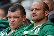 5 September 2015; Ireland players, from left, Jack McGrath and Rory Best watch the final moments of the game. Rugby World Cup Warm-Up Match, England v Ireland. Twickenham Stadium, London, England. Picture credit: Brendan Moran / SPORTSFILE
