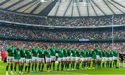 5 September 2015; The Ireland team stand for the national anthem before the game. Rugby World Cup Warm-Up Match, England v Ireland. Twickenham Stadium, London, England. Picture credit: Brendan Moran / SPORTSFILE