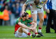 5 September 2015; A dejected Keith Higgins, Mayo, is consoled by Goalkeeper Robert Hennelly after the game. GAA Football All-Ireland Senior Championship Semi-Final Replay, Dublin v Mayo. Croke Park, Dublin. Picture credit: Ray Ryan / SPORTSFILE
