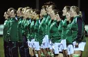 13 March 2009; The Ireland squad sing the national anthem before the game. Women's 6 Nations Rugby Championship, Scotland v Ireland, Meggetland, Edinburgh, Scotland. Picture credit: Brendan Moran / SPORTSFILE