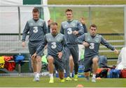 6 September 2015; Republic of Ireland's players, from left, James McCarthy, David Meyler, Kevin Doyle and Seamus Coleman during squad training. Abbotstown, Co. Dublin. Picture credit: Sam Barnes / SPORTSFILE
