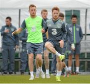 6 September 2015; Republic of Ireland players Alex Pearce, left, and Stephen Quinn during squad training. Abbotstown, Co. Dublin. Picture credit: Sam Barnes / SPORTSFILE