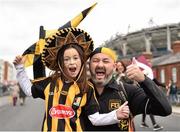 6 September 2015; Kilkenny supporters Laura Moore, age 11, and her father Conor Moore, from Kilkenny City, make their way to the game on Jones' Road. Supporters at GAA Hurling All-Ireland Minor and Senior Finals, Croke Park, Dublin. Picture credit: Cody Glenn / SPORTSFILE