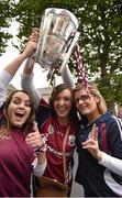 6 September 2015; Galway supporters, from left to right, Niamh Lawless, Lorraine Farrell, both from Duniry, Co. Galway, and Jemma Starr, from Woodford, Co. Galway, hoist the Liam MacCarthy before the game. Supporters at GAA Hurling All-Ireland Minor and Senior Finals, Croke Park, Dublin. Picture credit: Cody Glenn / SPORTSFILE