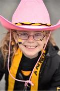 6 September 2015; Kilkenny supporter Paige Challoner, age 6, from Beechwood, Co. Kilkenny, on her way to the game. Supporters at GAA Hurling All-Ireland Minor and Senior Finals, Croke Park, Dublin. Picture credit: Cody Glenn / SPORTSFILE