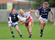 6 September 2015; Nuala Browne, Derry, in action against Shauna McWilliams, left, and Olive McCafferty, Scotland. TG4 All Ireland Junior Championship, Semi-Final, Derry v Scotland, Fingallians, Dublin. Picture credit: Matt Browne / SPORTSFILE