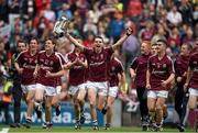 6 September 2015; Galway captain Sean Loftus and team-mates celebrate with the Irish Press Cup. Electric Ireland GAA Hurling All-Ireland Minor Championship Final, Galway v Tipperary, Croke Park, Dublin. Picture credit: Diarmuid Greene / SPORTSFILE
