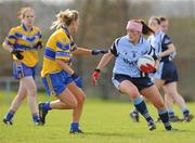 15 March 2009; Niamh McEvoy, Dublin, in action against Michelle Delaney, Clare. Bord Gais Energy Ladies National Football League, Round 5, Division 1B, Dublin v Clare, Naomh Mearnog, Portmarnock, Co. Dublin. Picture credit: Pat Murphy / SPORTSFILE