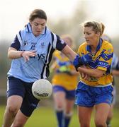 15 March 2009; Ciara Murphy, Dublin, in action against Michelle Delaney, Clare. Bord Gais Energy Ladies National Football League, Round 5, Division 1B, Dublin v Clare, Naomh Mearnog, Portmarnock, Co. Dublin. Picture credit: Pat Murphy / SPORTSFILE