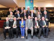 17 March 2009; Recipients of the GAA Presidents Awards, back row from left to right, P.J. Quigley, Sligo, Sean Finnigan, Galway, Jackie Brien, Galway, Eamonn Campion, Roscommon, Pat Uniake, San Francisco and Galway, Mick Burke, Sligo, Eugene Gallagher, Donegal, middle row, from left to right, Peter Keogh, Wicklow, Ned Quinn, Kilkenny, Michael Carroll, Tipperary, John Golden, Mayo, Declan O'Neill, Tyrone, Fr. Michael Cremin, Westmeath, front row, from left to right, with GAA President Nickey Brennan, centre, Peter Sherry, Monaghan, Gilbert McIlhatton, Antrim, Teresa Kelly, Tyrone, Jimmy O'Mahony, Cork, L.V. Conway, Carlow. Presentation of the GAA President’s Awards 2009, Croke Park, Dublin. Picture credit: Ray McManus / SPORTSFILE