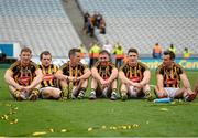 6 September 2015; Kilkenny players, from left to right, Joe Lyng, Padraig Walsh, Cillian Buckley, Conor Fogarty, Paul Murphy and Kieran Joyce relax on the pitch after victory over Galway. GAA Hurling All-Ireland Senior Championship Final, Kilkenny v Galway, Croke Park, Dublin. Picture credit: Diarmuid Greene / SPORTSFILE